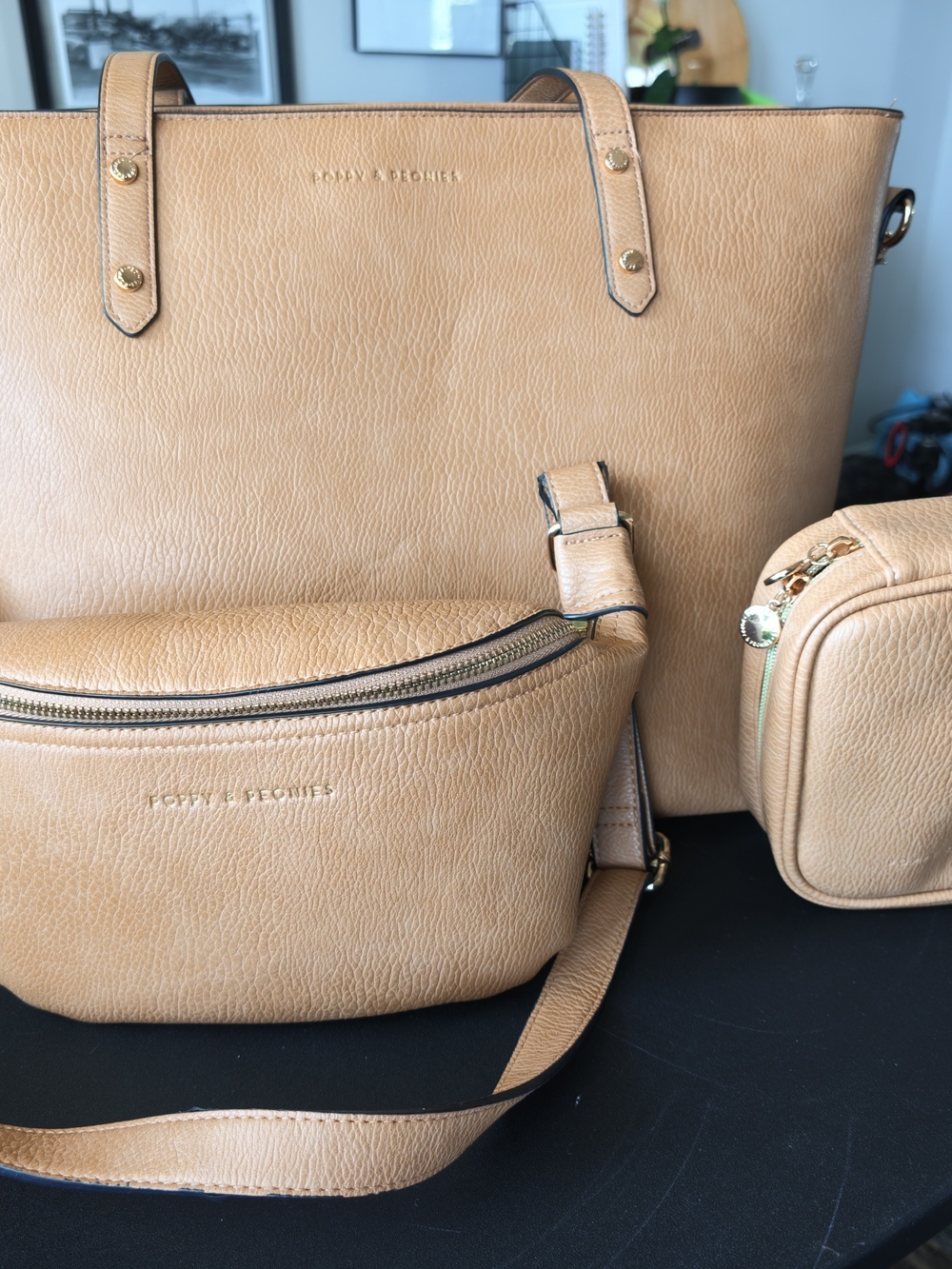 Fossil Pebbled Leather Tote, Crossbody & Pouch in Tan